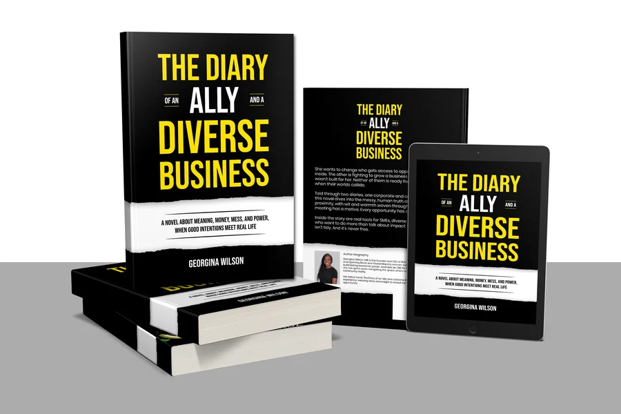 The Diary of an Ally and a 'Diverse' Business — book and tablet mockup